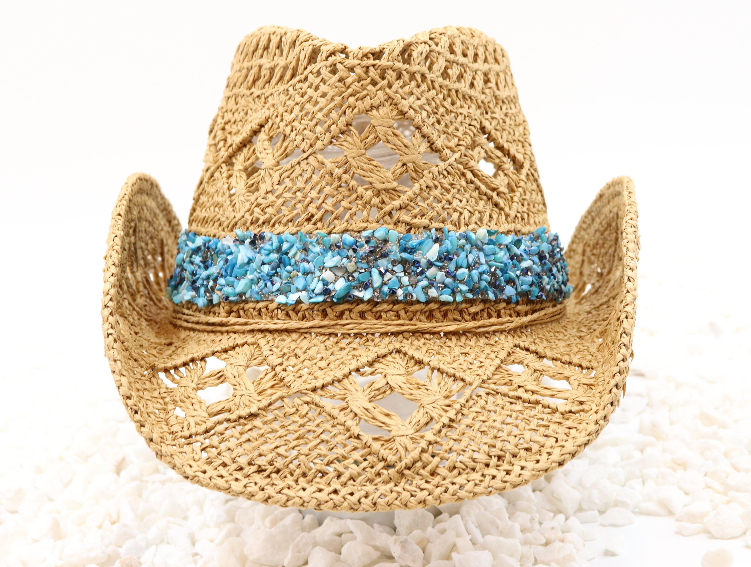 Cowboy Hat - Turquoise Aqua Natural Stone Accent Band - Aqua  display picture 1