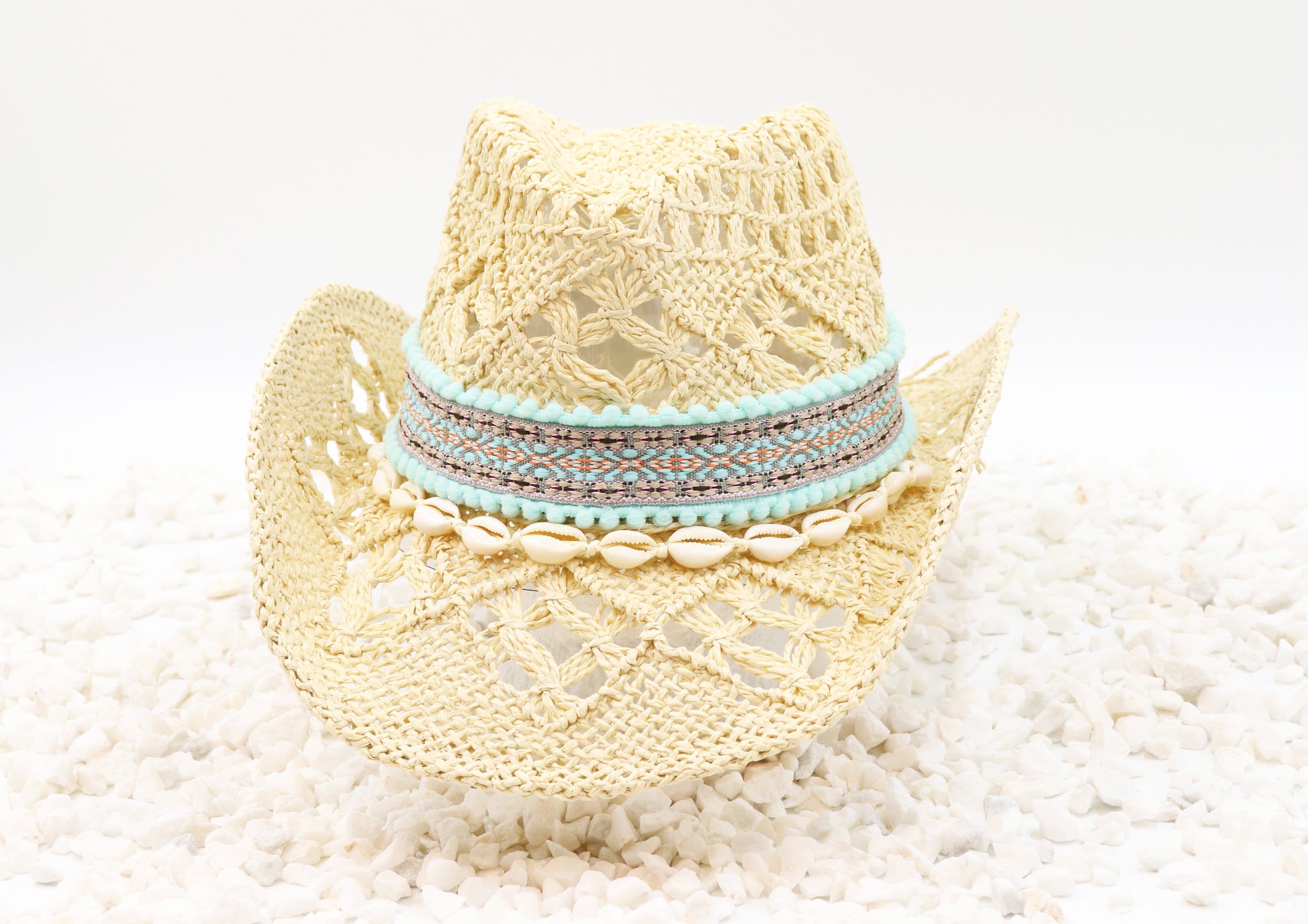 Southwestern Aqua Tribal Band With Cowrie Shells on Natural  display picture 3