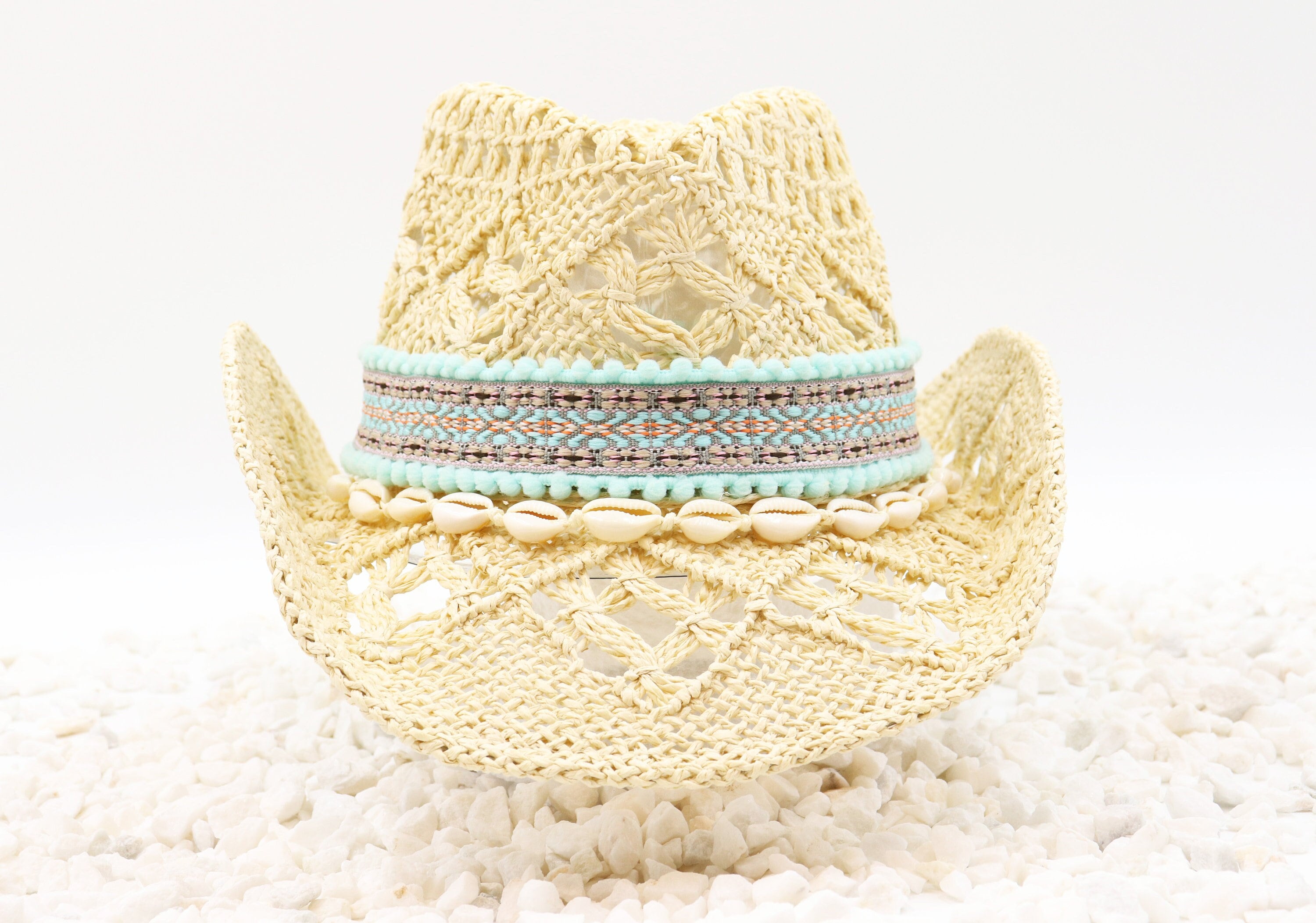 Southwestern Aqua Tribal Band With Cowrie Shells on Natural  display picture 1