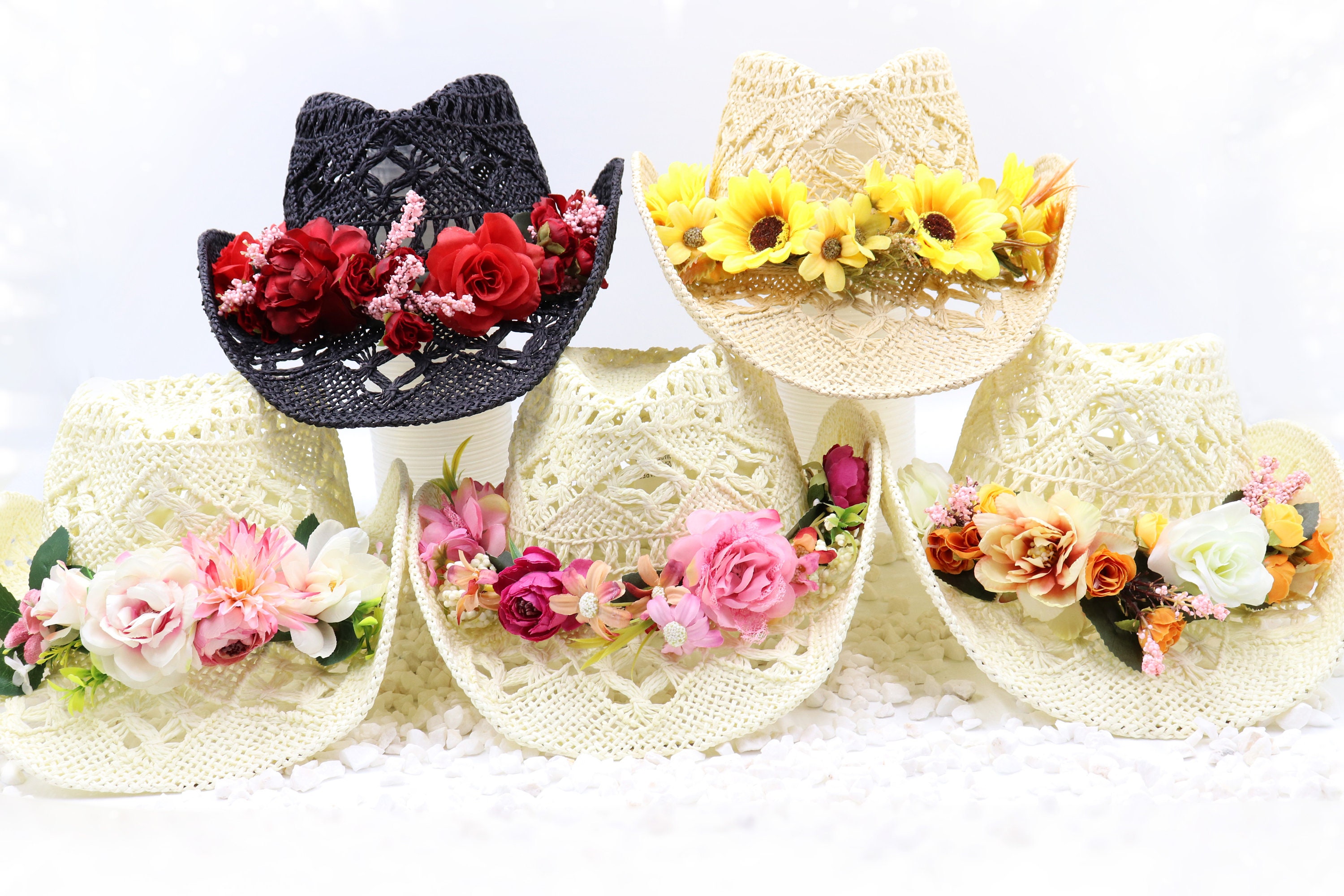 Floral Print Woven Cowboy Hat w/ Leather Hatband & Large Vintage Bow Women’s S/M Shyanne® Women main image 4