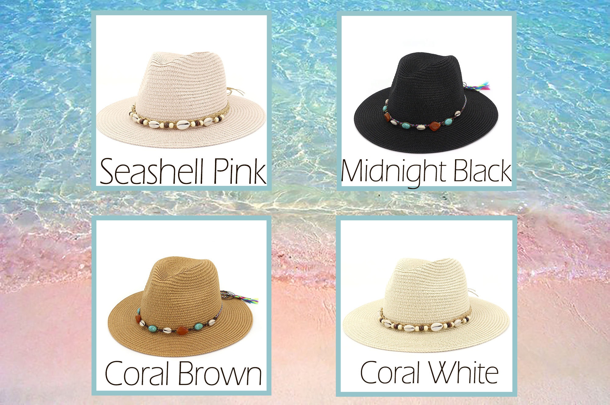 Beach Hat Bucket Natural Hand Woven Straw Hat With Cowrie Sea