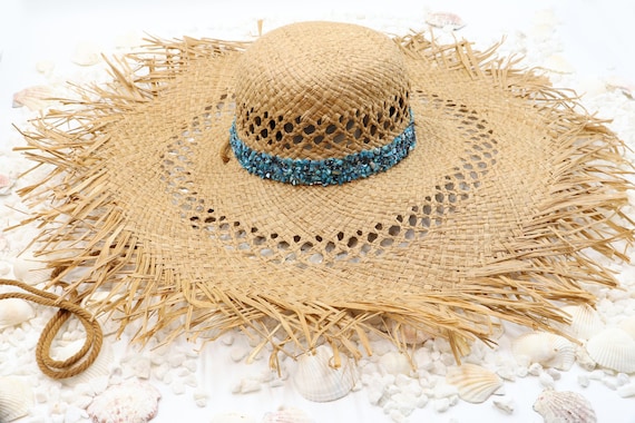 Sea Breeze Sun Hat Large Fray Brim Straw Hat 21 Natural Hat & Turquoise  Stone Band Tropic Island Outdoor Beach Hat Sturdy Box Shipping 