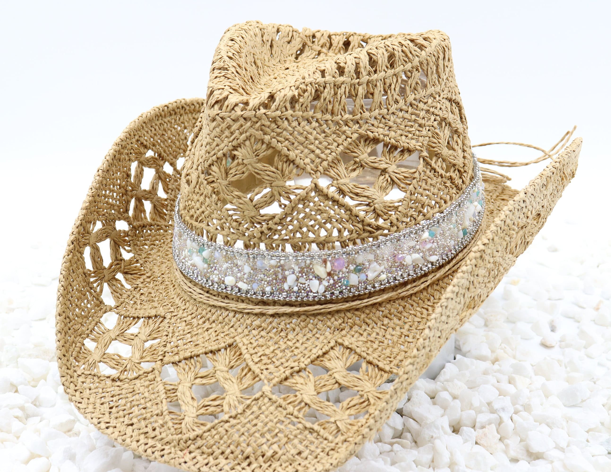 Stone Age Natural Straw Cowboy Hat with Blue Gemstone Band, SWT-3630C Straw Cowboy Hat, Brown Antiqued Straw With Brown and Blue  main image 2