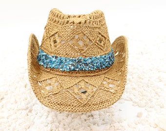 4126 Women Cowboy Hatband, Rhinestone Light Turquoise Hat Belt, Sparkly Turquoise Concho Hat Band for Cowboy Hat – Western Hat  main image 3