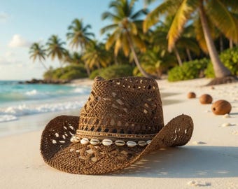 Vintage Handwoven Straw Cowboy Hat Natural Tan Boho Western Festival Beach Western Boho Vintage Straw Woven Natural Cowboy/Cowgirl Tan  main image 2
