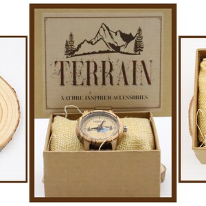 Rainbow Wood Wrist Watch by Terrain Natural Wooden Multicolor Wooden Bamboo Watch 1.5 Diameter Gift Unisex Free Engraving Personalize image 3