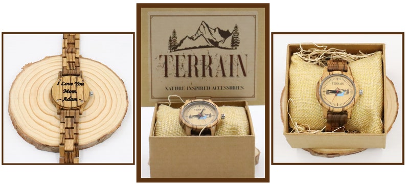 Rainbow Wood Wrist Watch by Terrain Natural Wooden Multicolor Wooden Bamboo Watch 1.5 Diameter Gift Unisex Free Engraving Personalize image 3