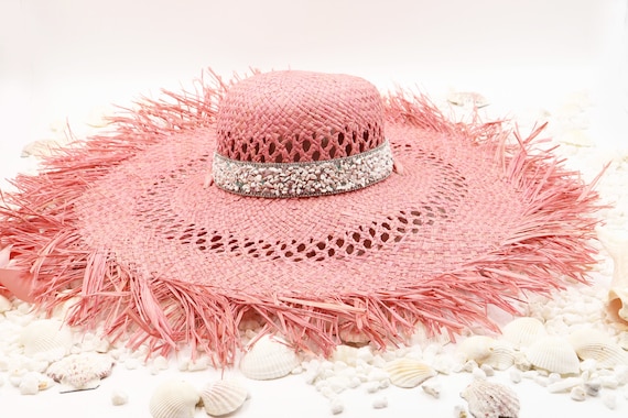 Straw Sun Hat with Pink Band Striped Band Folded Back Straw Sun Hat- Four Colors — DazzleBar main image 4