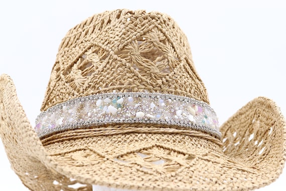 Geodes & Natural Stone Mix Band on Natural Straw Cowboy Hat  display picture 1