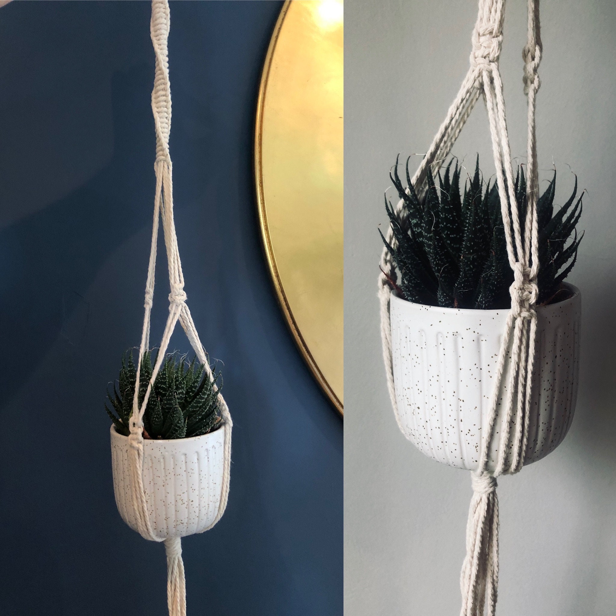 Macrame Hanging Plant Holder Beads Handmade Etsy