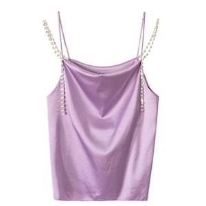 Elegant Sleeveless Top with Sparkling Rhinestones - Black, Purple, Blue, White - Women's Fashion