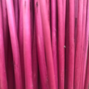 May include: A close-up of a bundle of thin, pink, wooden sticks.