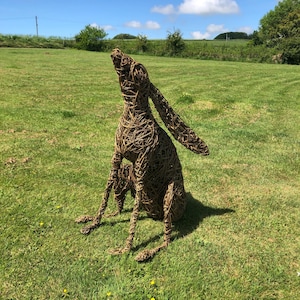 Willow Moon Gazing Hare Sculpture: Eco-Friendly Garden Decor all natural