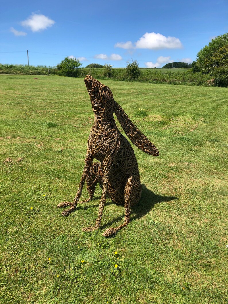Willow Moon Gazing Hare Sculpture: Eco-Friendly Garden Decor all natural