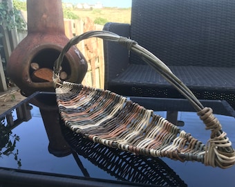 Handmade Willow Trug Basket: Rustic Flower or Fruit Bowl