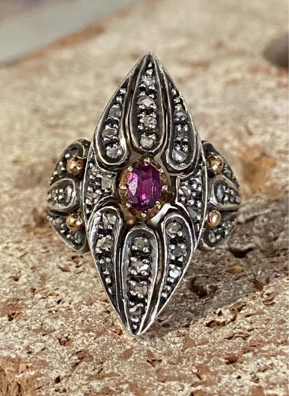 Early 1900s Victorian Silver-topped 18k Gold Ruby 