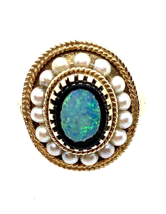 Early 1900s 14k Yellow Gold Opal and Pearl Ring S… - image 4
