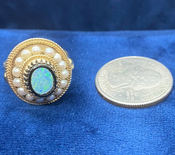 Early 1900s 14k Yellow Gold Opal and Pearl Ring S… - image 8