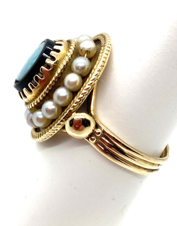 Early 1900s 14k Yellow Gold Opal and Pearl Ring S… - image 3