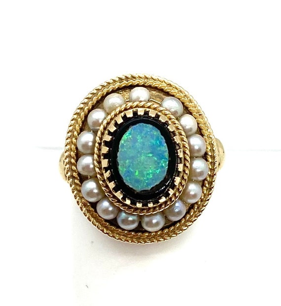 Early 1900s 14k Yellow Gold Opal and Pearl Ring S… - image 2