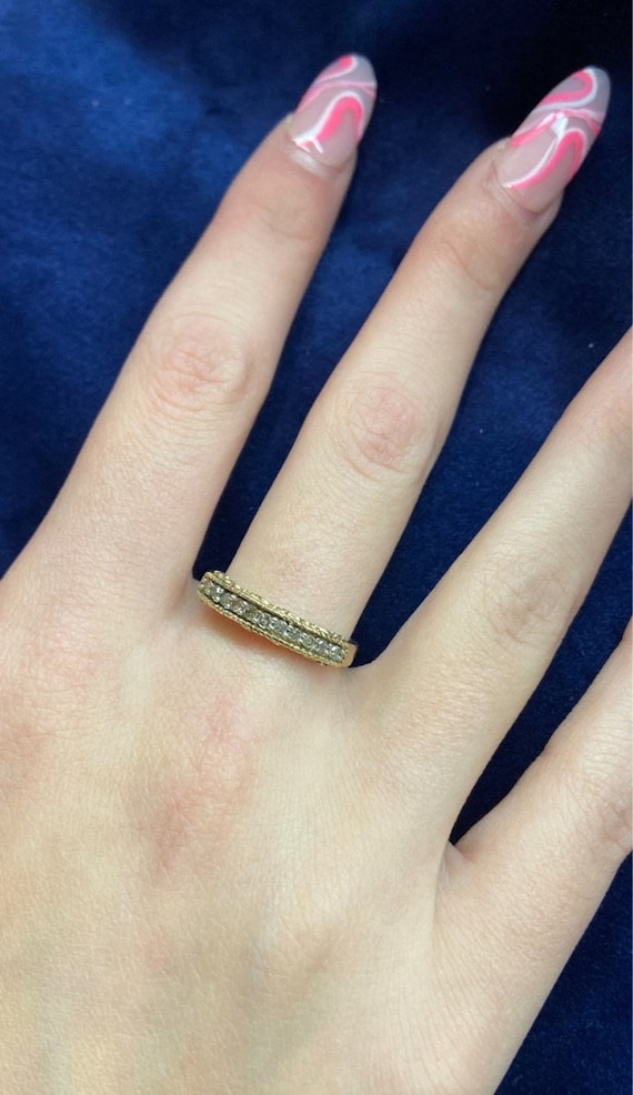 Early 1900s 10K Gold Diamond Wedding Band Size 7.… - image 8