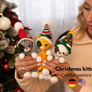 Crochet Christmas cat pattern, Christmas amigurumi cat pattern, easy to fallow Christmas amigurumi pattern Description Three Christmas hats