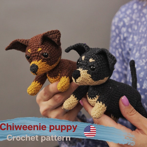 Dachshund Dog crochet pattern, Chiweenie Amigurumi dog pattern, dachshund crochet