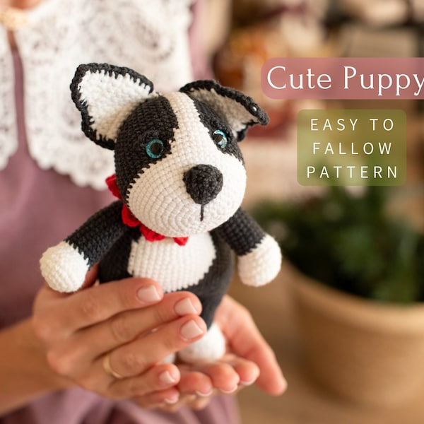 Crochet dog pattern, Border Collie dog Amigurumi puppy Pattern, digital PDF file