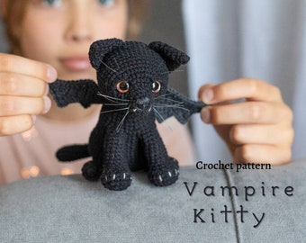Black cat crochet pattern, amigurumi Halloween cat pattern, crochet Halloween Kitten, crochet black Bat CatCat for cat lovers