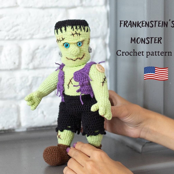 Halloween Crochet pattern,  Monster Frankenstein, amigurumi halloween pattern.