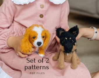 SET of 2 PATTERNS: German Sherpherd dog and Spaniel dog, Amigurumi puppy pattern,  amigurumi dog pattern, crochet patterns PDF Digital