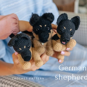 Schema amigurumi all'uncinetto per cucciolo, schema amigurumi per cane pastore tedesco, schema amigurumi per pastore tedesco all'uncinetto in formato PDF digitale
