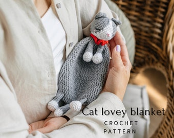 Crochet Cat lovey blanket pattern, baby security blanket toy, crochet kitten Comforter