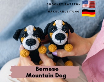 Crochet Bernese mountain dog pattern, amigurumi puppy pattern for dog mom, easy amigurumi toy pattern