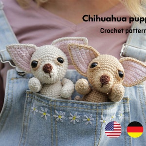 Chihuahua Crochet pattern, Amigurumi dog pattern, Crocheted Chihuahua puppy, crochet toy pdf pattern