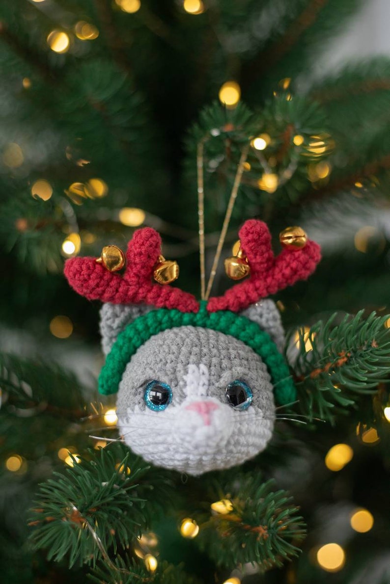 Crochet Christmas tree cat ornament, amigurumi Christmas tree decorations, amigurumi Christmas baubles pattern, christmas ornament image 7