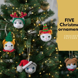 Crochet Christmas tree cat ornament, amigurumi Christmas tree decorations, amigurumi Christmas baubles pattern, christmas ornament image 1