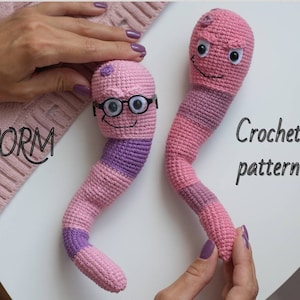 Cute Sperm Worm Crochet pattern, easy amigurumi pattern for beginners, Halloween crochet plushies, amigurumi mini