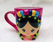Mexican doll Maria Mexican coffee mug giant cup muñeca lele muñeca Frida Kahlo gift fiesta décor gift ideas Christmas gift, dia de muertos