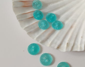 Small Aqua Cockle Resin Buttons set of 8 13mm x 3mm