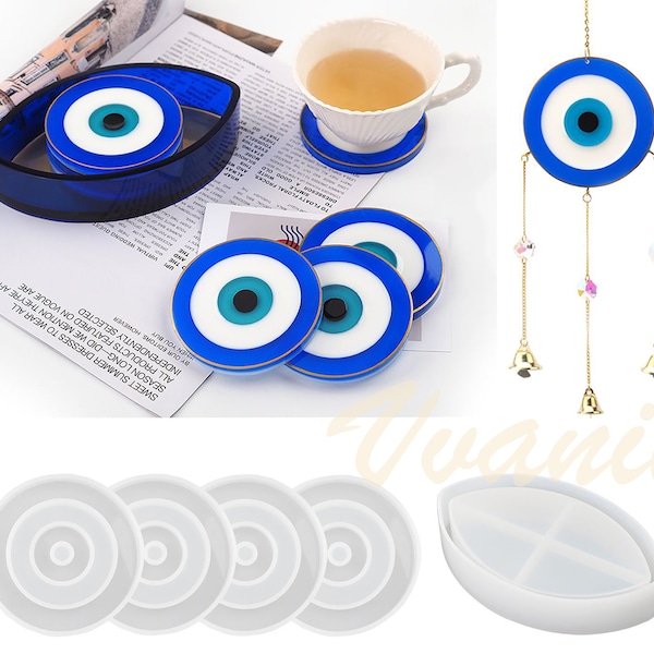 Round Coaster Resin Mold, Evil Eye Coaster Mold, Coaster Storage Box Silicone Mold, Coaster Holder Mold, Turkish Evil Eye Hanging DIY Resin