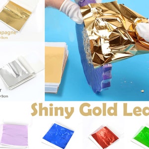 5 Sheet, Shiny Gold Leaf, Gold Foil Leaf Paper for Resin, Colored Gold Foil Paper, Resin Decorative Fillings, Epoxy Resin Filler