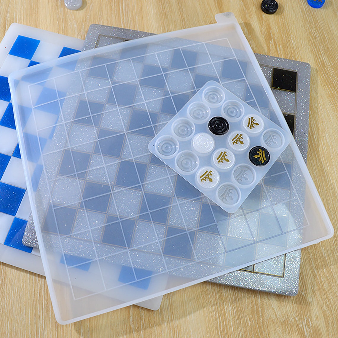 Checkers Resin Mold Set Checker Chess Board Silicone Mold Etsy