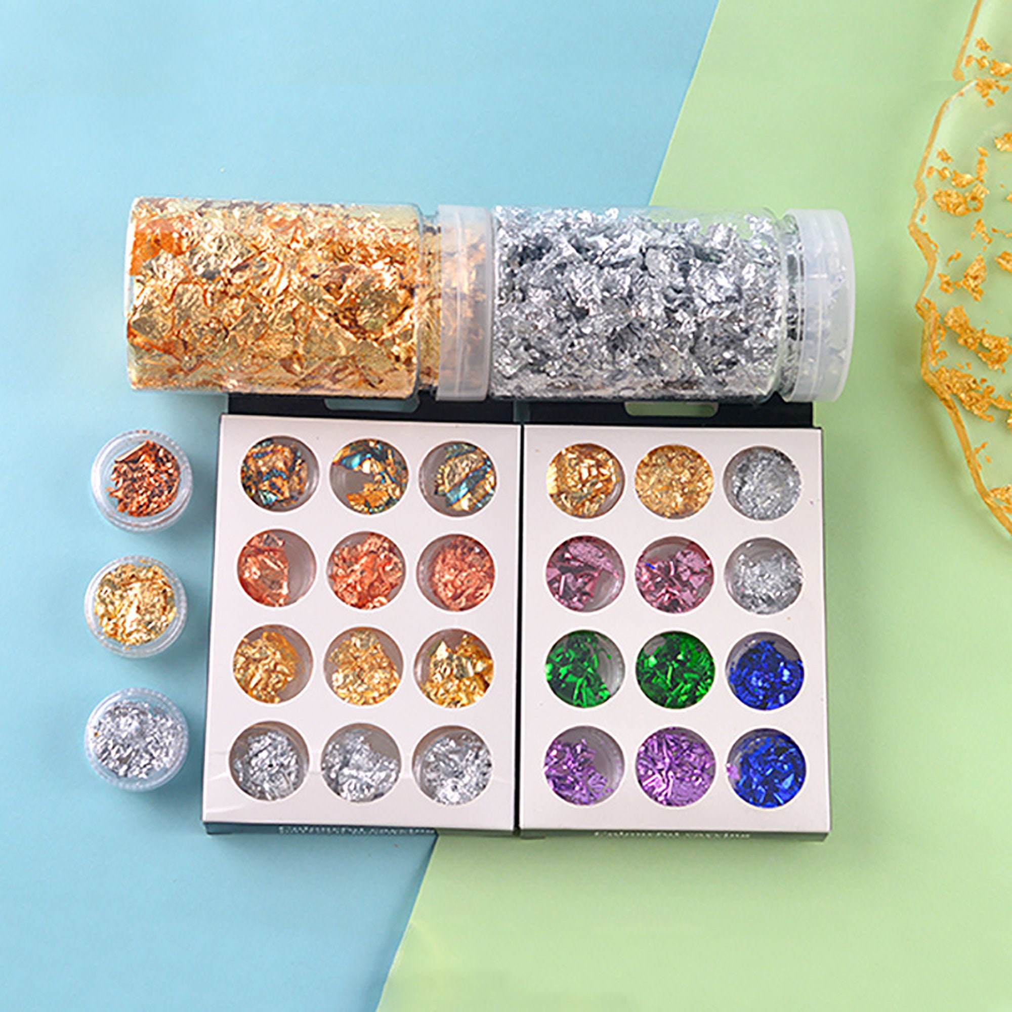 1 Bottle Gold Leaf Flakes Resin Filler Silver Confetti Filling For Diy