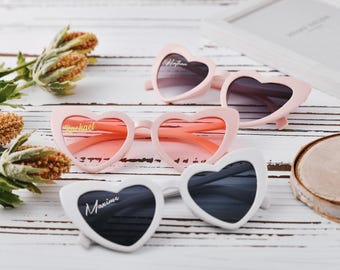 Personalized Heart Shaped Sunglasses, Unforgettable Wedding Keepsake for Bride and Bridesmaids, Personalized Bridesmaids glasses
