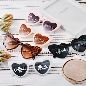 Personalized Heart Shaped Sunglasses, Unforgettable Wedding Keepsake for Bride and Bridesmaids, Personalized Bridesmaids glasses