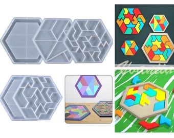 Tangram Puzzle Resin Molds, Game Puzzle Silicone Mold, Hexagonal Base Mold, Fun Game Mold, DIY Tangram Puzzle for Kids, Molds for Resin