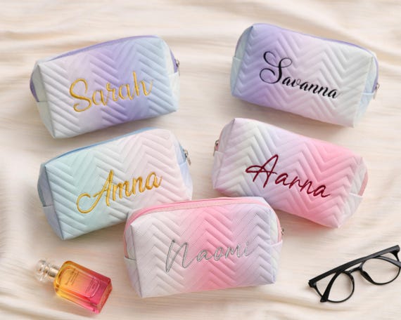 Personalized gradient color PU leather travel toiletry bag, bridesmaid gift, customized cosmetic bag, large capacity cosmetic storage bag