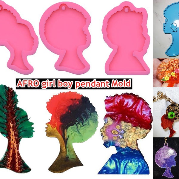 Afro Head Beauty Tray Silicone Mold, Afro Head Resin Mold, Lady Head Beauty Coaster Mold, Afro girl boy keychain pendant resin molds