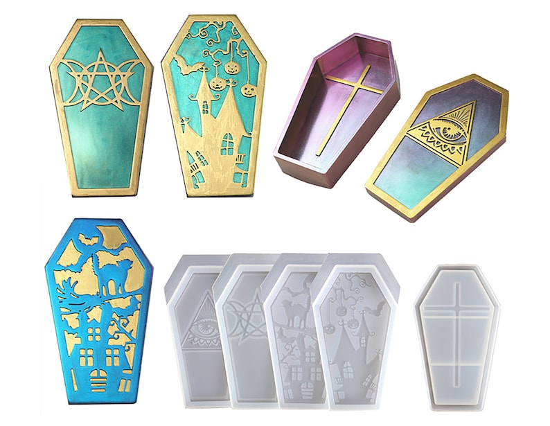 Epoxy Resin Art for Halloween Home Decoration Desk Decoration New Vampire Coffin Storage Box Resin Mold Jewelry Trinket Box Resin Mold